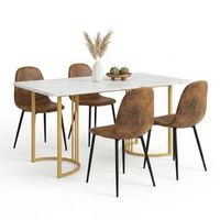 set 5 mesa y sillas marmol metal urban meuble 140x80 cm - blanco y marron