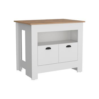 Isla De Cocina Arlet En Melamina Con 2 Puertas Y 3 Estantes , Blanco / Macadamia , 89.9 Cm X 103 Cm X 70 Cm