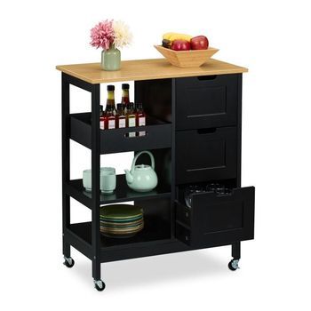 Carro De Cocina Con Superficie De Trabajo Negro