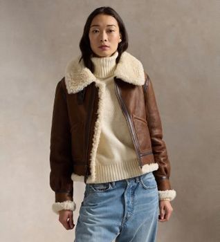Polo Ralph Lauren para mujer. 211910038001 Bomber de piel Aviator marrón (XS), Casual