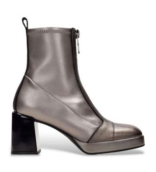 Hispanitas para mujer. HI243658 Botines de piel bloque plateado (41), Plata, 8 a 10cm, Cremallera, Casual