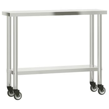 Mesa De Trabajo De Cocina Con Ruedas Acero Inox 110x30x85 Cm