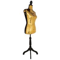 maniqui de madera y espuma forrado de tela dorado 24x375x168h cm