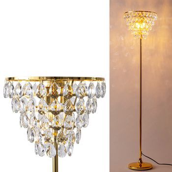 Lámpara De Pie Ada De Cristal, 3 Luces E14, Base Dorada De Latón, 150 Cm, Moderna Y Elegante Para Sala O Dormitorio