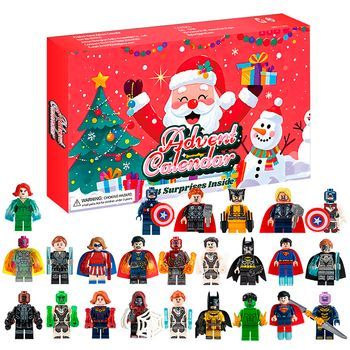 Calendario De Adviento Con Figuritas De Regalo Para Decorar. 24 Figuras Diferentes De Superhéroes. 37x3,5x23 Cm. Color: Multicolor