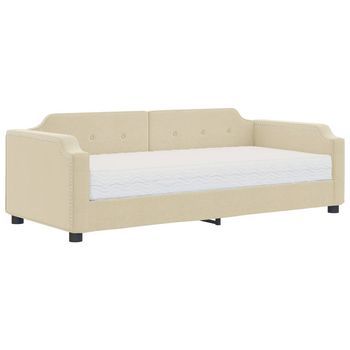 Sofá Cama | Cama Para Adultos Con Colchón Tela Crema 90x200 Cm