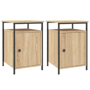 Mesita De Noche 42x40x60 Cm Madera Trabajada Y Hierro - Marrón