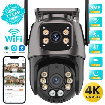 Cámara PTZ 4K 8MP HD Wifi para exteriores 4MP lente Dual pantalla AI seguimiento automático cámara IP CCTV Audio Video vigilancia P2P iCSee