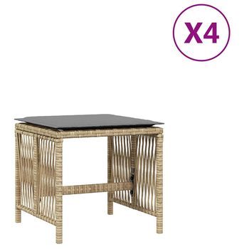4 Uds Taburetes Jardín | Otomana De Jardín | Reposapiés De Jardín Cojines Ratán Pe Beige Mezcla 41x41x36cm