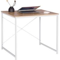 escritorio para ordenador mesa de oficina de madera y acero 80x60x70 cm blanco y roble claro