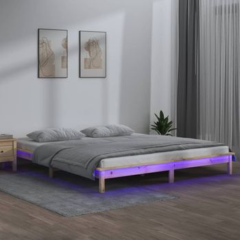 Cama Matrimonial | Cama Para Adultos | Estructura De Cama Con Led Super King Madera Maciza 180x200 Cm Cfw467934