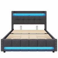 cama tapizada 160200 - con iluminacion led puerto usb cabecero con estantes y almacenamiento 4 cajones - gris