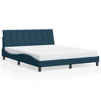 Cama Matrimonial | Cama Para Adulto | Estructura De Cama Sin Colchón Hanko Terciopelo Azul 160x200 Cm