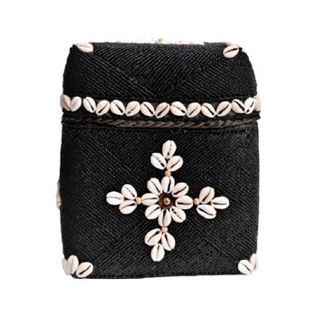 Cesta de cuentas negra con conchas 23 x 17 cm;