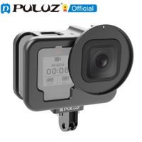 puluz para gopro hero13 12 11 10 9 carcasa negra jaula protectora de aleacion de aluminio cnc con marco de seguro y lente uv de 52mm