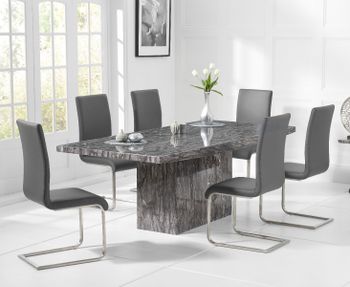 Crema 160cm Grey Marble Dining Table with Malaga Chairs
