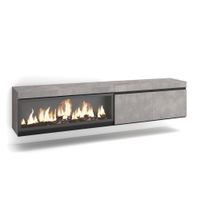 mueble tv efecto madera cemento 208x35x45cm chimenea efecto fuego