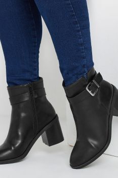 Black Block Heel Buckle Boot In Wide eee Fit