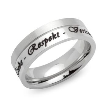 Anillo de acero inoxidable parcialmente pulido incl. grabado por láser