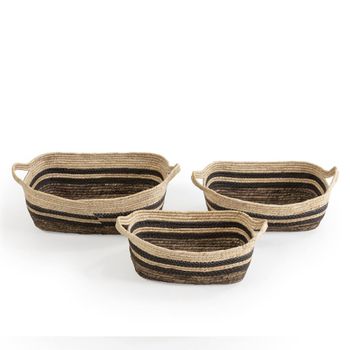 Set de 3 cestas de fibra natural y papel, marrón/beige con asas