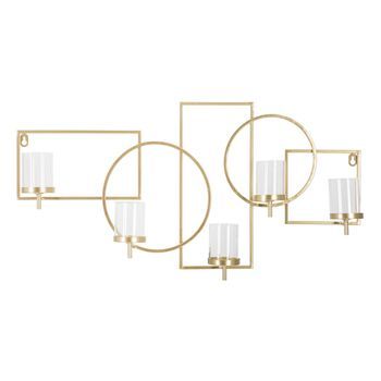 Portavelas De Pared En Metal Dorado Geométrico Cm 70x8,5x36