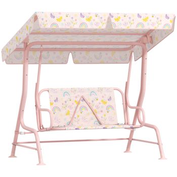 AIYAPLAY Columpio de Jardín Exterior para Niños de +3 Años con Toldo Ajustable Arnés de Seguridad 112x75x120 cm Rosa