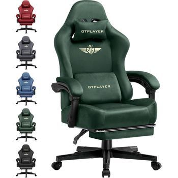 Gtplayer Silla Gaming Con Respaldo Reclinable 160°, Reposapiés Extensible Y Tapizado Transpirable, Tela, Verde