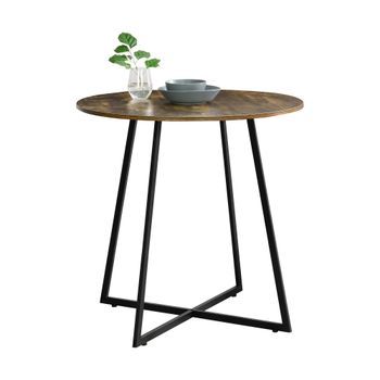 Mesa De Comedor Vaggeryd 78 X 80 Cm De Metal Y Mdf En Negro Y Efecto De Madera Tono Oscuro Mesa Alta De Estilo Minimalista Redonda [en.casa].