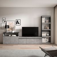 mueble tv efecto madera cemento 310x35x186cm