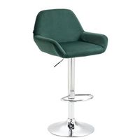 taburete de bar x1 en terciopelo acolchado verde base de trompeta de metal cromado tdb10431