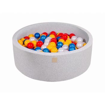 Meowbaby Piscina De Bolas, Round Seca Para Niños, Gris Claro : Rojo/amarillo/perla/azul Perla, 200 Pcs, 90x30cm