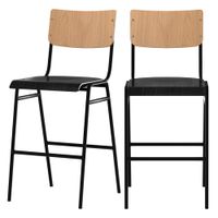 set de 2 taburetes para isla de cocina de madera clara y negra 65 cm