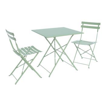 Set Mesa De Jardín Bistró Plegable De Acero Con 2 Sillas, 70cm, Verde