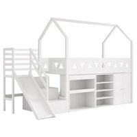 cama alta infantil blanca 90 x 200 cm con tobogan escalera y almacenaje