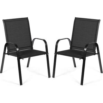 Conjunto De 2 Sillas Jardín Exterior Textilene, Costway 56 X 72 X 90 Cm Negro
