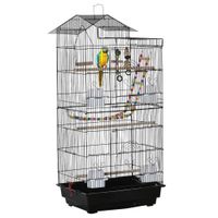 pawhut jaula para pajaros pajarera de metal con puertas 4 comederos 3 perchas columpio escaleras bandeja extraible 46x36x100 cm negro   aosom espana