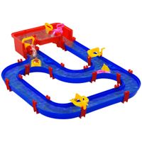 homcom juego de agua para ninos pista de agua set de 53 piezas juguete de agua aprendizaje para 3-6 anos jardin exterior mesa de agua infantil diversion acuatica plastico azulrojo 123 x 90 x 7 cm