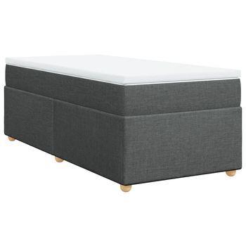 Cama Individual | Cama De Adulto | Cama Box Spring Con Colchón Tela Gris Oscuro 90x200 Cm