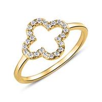 anillo trebol de circonita cubica de plata 925 banada en oro
