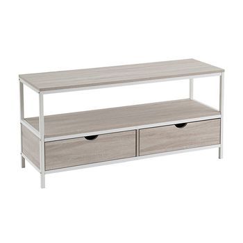 Mueble De Tv De Acero Y Tablero Blanco Y Natural De 120x39x57 Cm Casaselección
