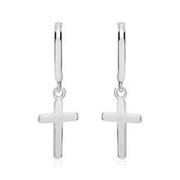 pendientes de aro con colgante en forma de cruz de plata 925