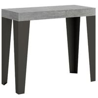 consola extensible gris hormigon con patas de metal antracita 8 plazas 40 a 196 cm faye