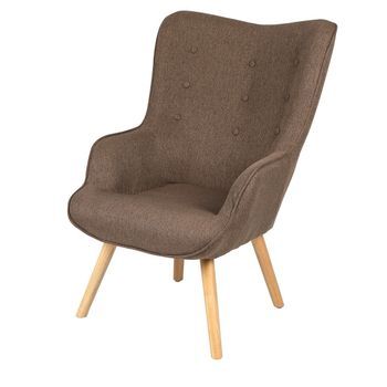 Sillón De Salón En Tela Color Topo Con Patas De Madera Colección Enjoy. Estilo Escandinavo.
