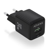 aisens asch-25w2p015-bk cargador gan 25w 1xusb-c pd30 qc40 1xusb-a qc30 negro
