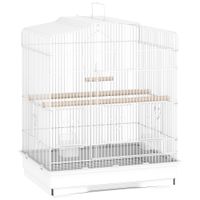 pawhut jaula para pajaros pajarera de acero con 2 comederos 2 perchas columpio y bandeja extraible asa 465x36x59 cm blanco