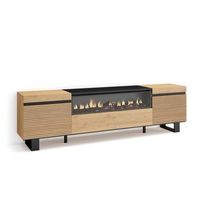 mueble tv television muebles de salon almacenaje 200x57x35cm para tv hasta 80 chimenea electrica diseno industrial estilo moderno roble