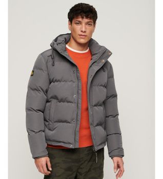 Superdry para hombre. M5011743A Cazadora acolchada con capucha Everest gris (S), Casual, Poliéster, Manga larga