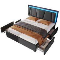 cama con cabecero ajustable - 160 x 200 cm - 4 cajones - led - somier de laminas - gris