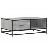mesa de centro estilo industrial con cajon 90 x 57 x 35 cm madera de ingenieria gris y metal dec040159
