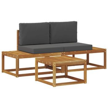 Conjunto De Sofás De Exterior Con Cojín 3 Piezas | Mueble De Jardín Natural